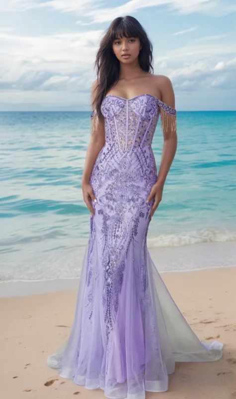 Fringe Long Glitter Prom Dress: Dancing Queen 4365 sold by PromGirl