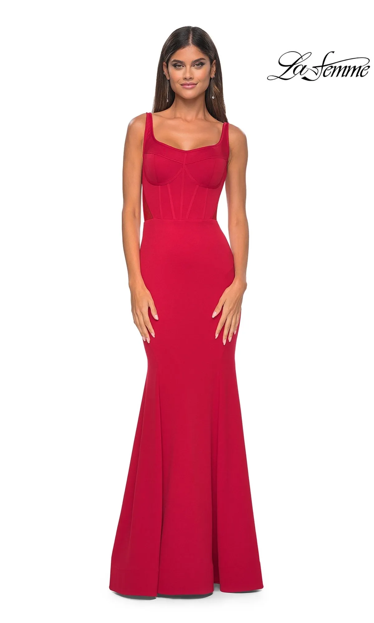 La Femme Lace-Up Sheer Back Long Prom Dress 32268 sold by PromGirl product image thumbnail 3