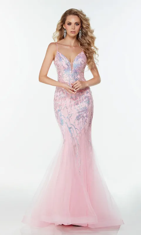 Sequin-Print Long Pink Mermaid Prom Dress by Alyce sold by PromGirl