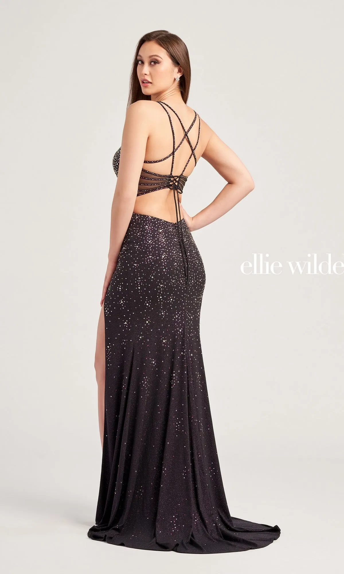Ellie Wilde Tight Long Glitter Prom Dress EW35064 sold by PromGirl product image thumbnail 2