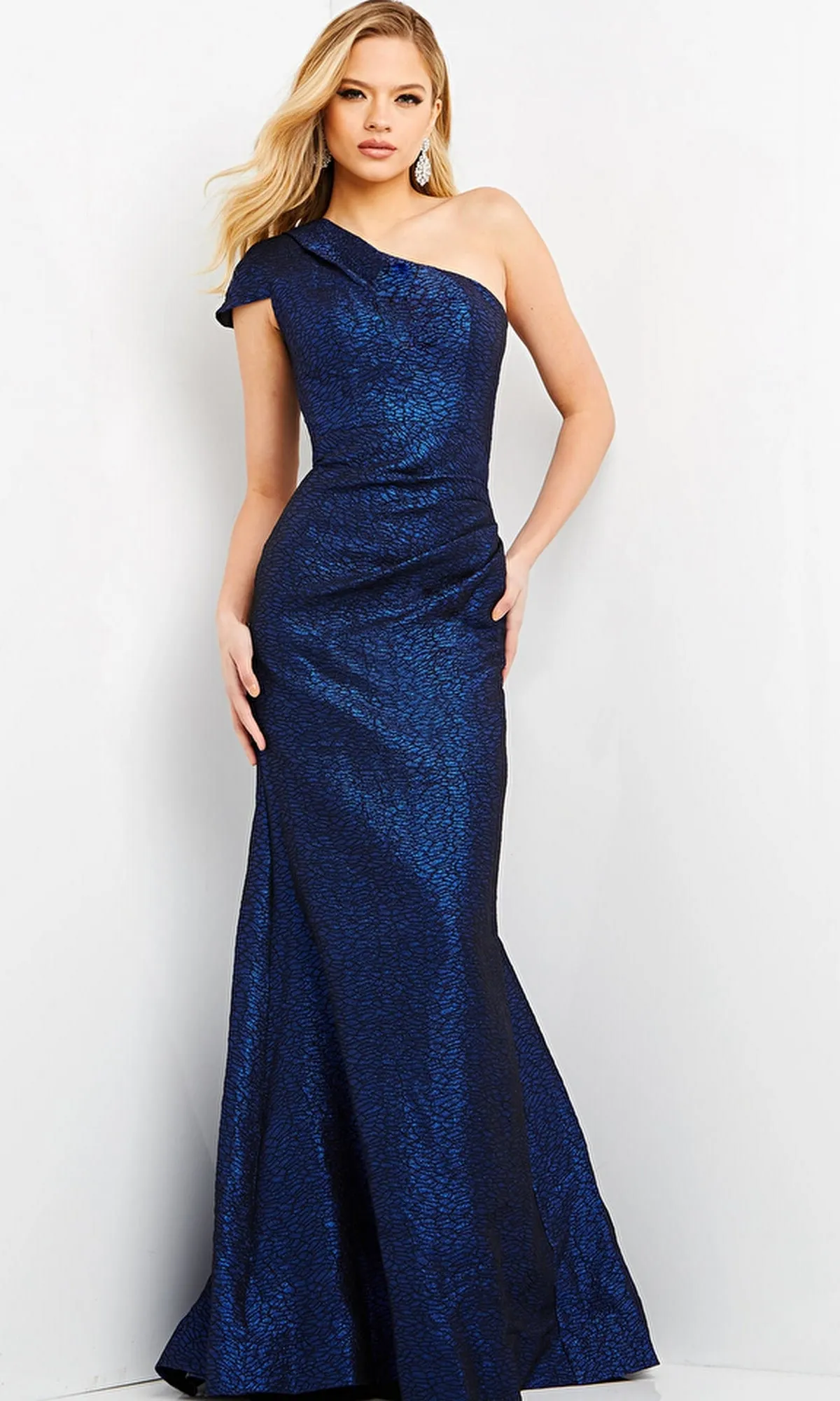 One-Shoulder Metallic Formal Dress: Jovani 06751 sold by PromGirl
