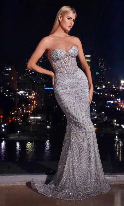 Strapless Long Beaded Prom Dress: Ladivine J871 sold by PromGirl
