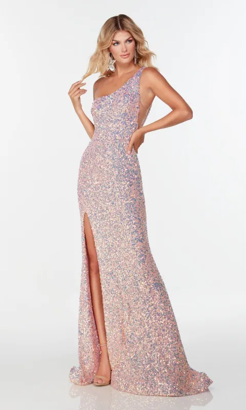 Allover-Sequin Alyce Long One-Shoulder Prom Dress sold by PromGirl