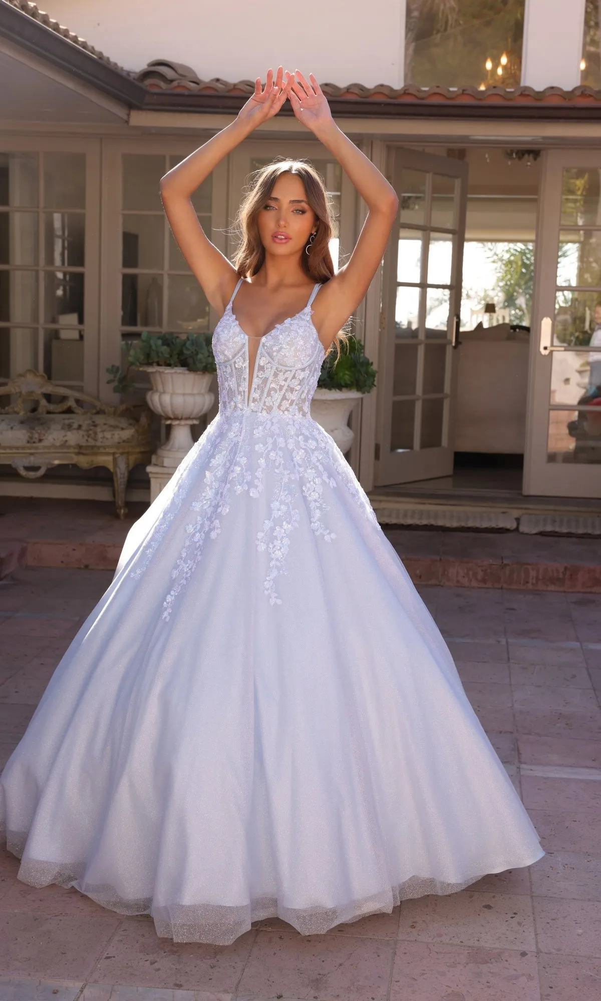 Long Corset Glitter Prom Ball Gown H1357 sold by PromGirl