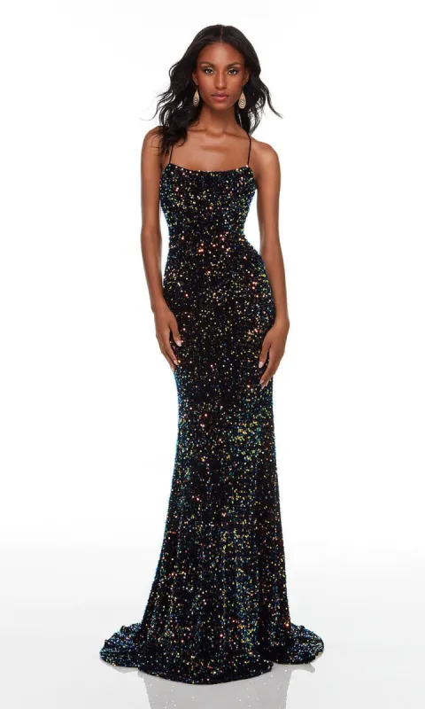 Long Multicolor-Sequin Prom Dress with Strappy Back sold by PromGirl