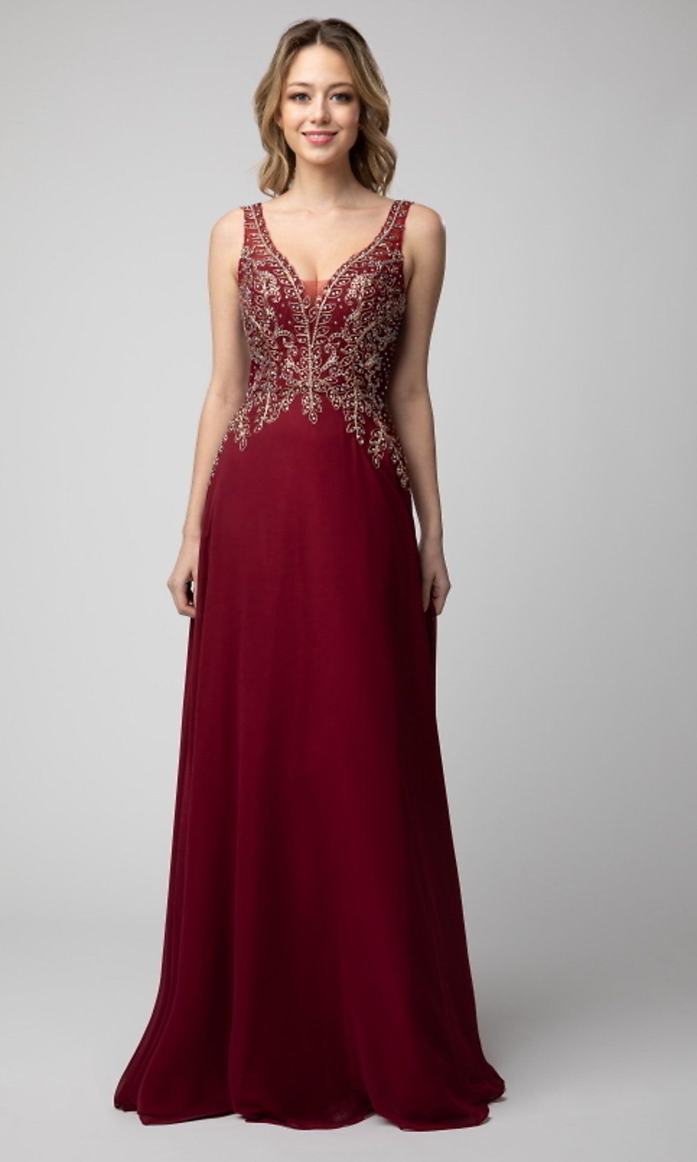 V-Neck Long Shail K Prom Dress with Beaded Bodice sold by PromGirl product image thumbnail 4