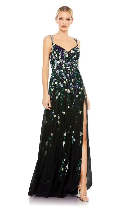 Floral-Sequin Long Black Formal Dress 9172 sold by PromGirl