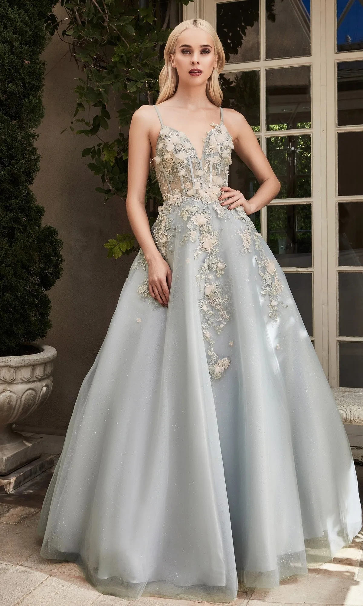 Embroidered-Corset Long Green Prom Ball Gown A1040 sold by PromGirl