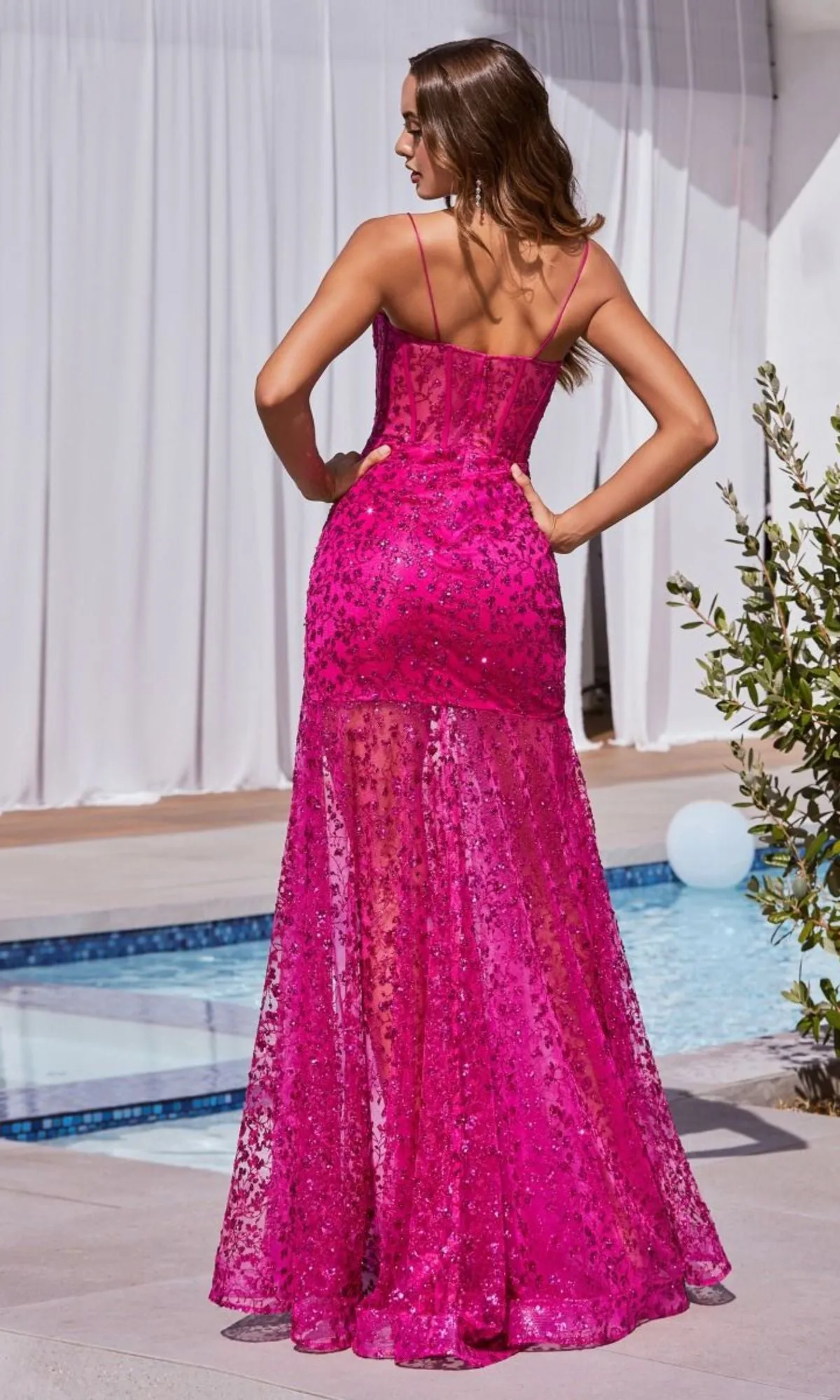 Sheer-Waist Long Glitter-Print Prom Dress C155 sold by PromGirl product image thumbnail 5