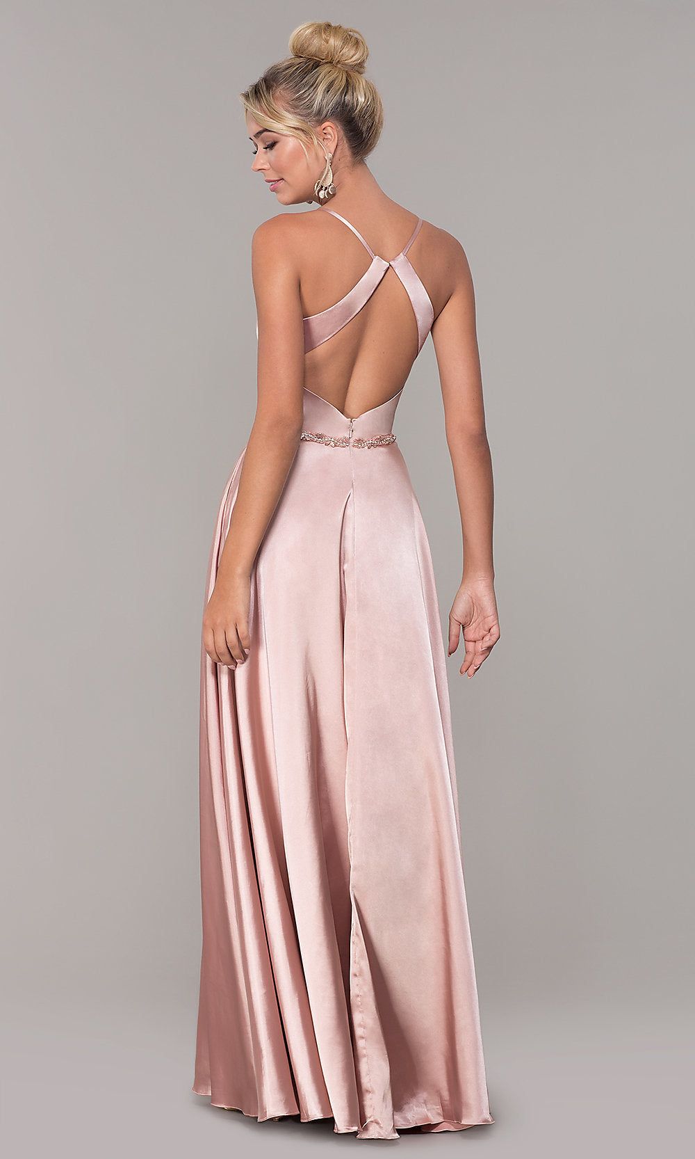 Long Satin Prom Dress with Pockets and Beaded Waist sold by PromGirl product image thumbnail 4