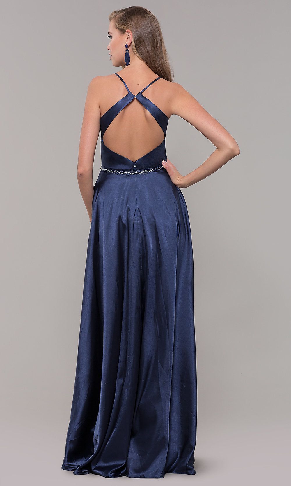 Long Satin Prom Dress with Pockets and Beaded Waist sold by PromGirl product image thumbnail 2