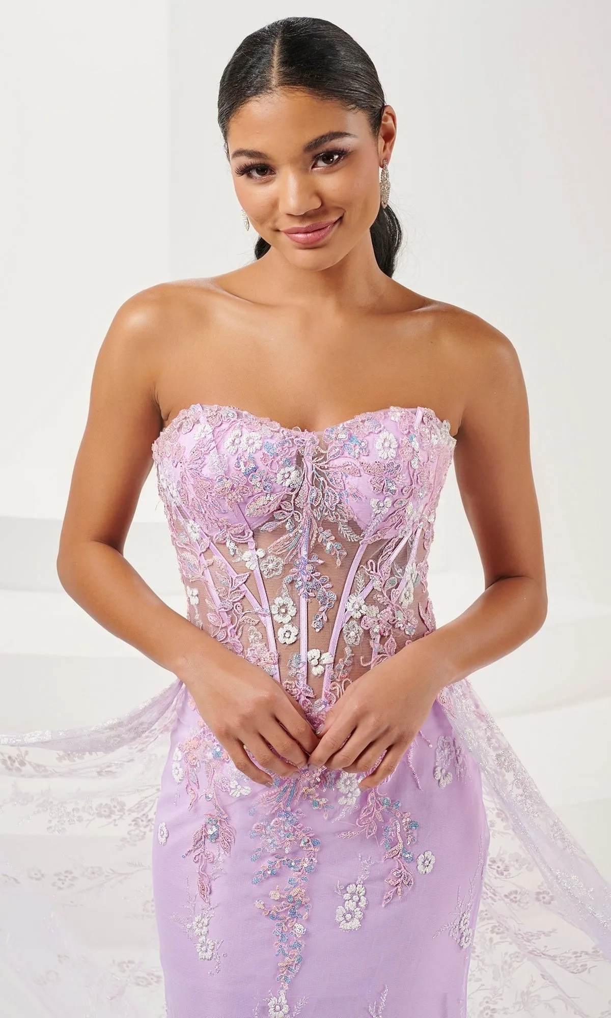 Tiffany Strapless Sheer Corset Prom Dress 16107 sold by PromGirl product image thumbnail 3
