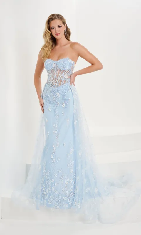 Tiffany Strapless Sheer Corset Prom Dress 16107 sold by PromGirl