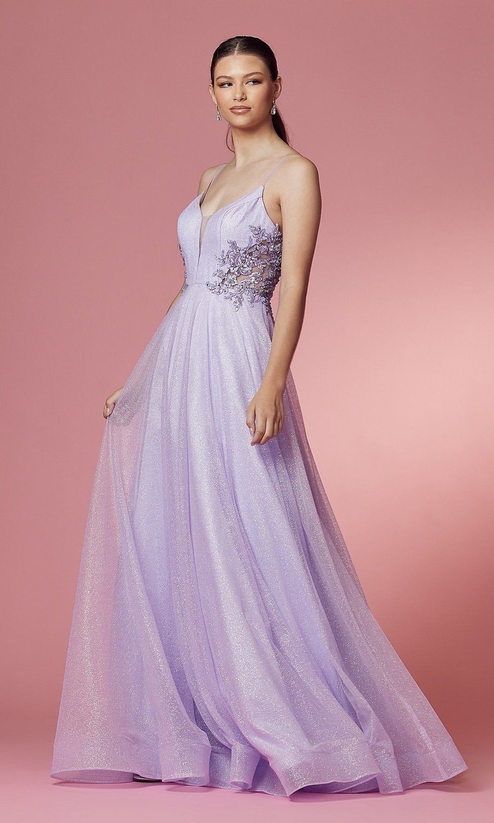 Embroidered Sheer-Back Long Glitter Prom Dress sold by PromGirl product image thumbnail 3