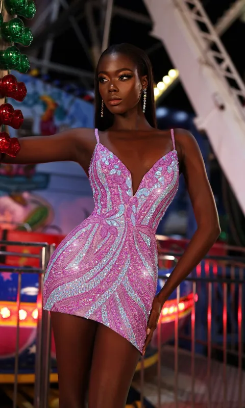 Alyce Sequin-Swirl Short Homecoming Dress 4879 sold by PromGirl