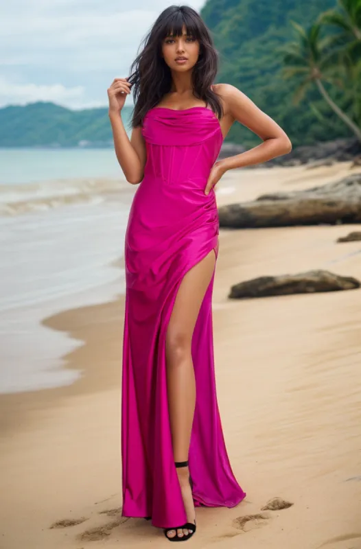 Cowl-Neck Long Formal Corset Prom Dress 8035J sold by PromGirl