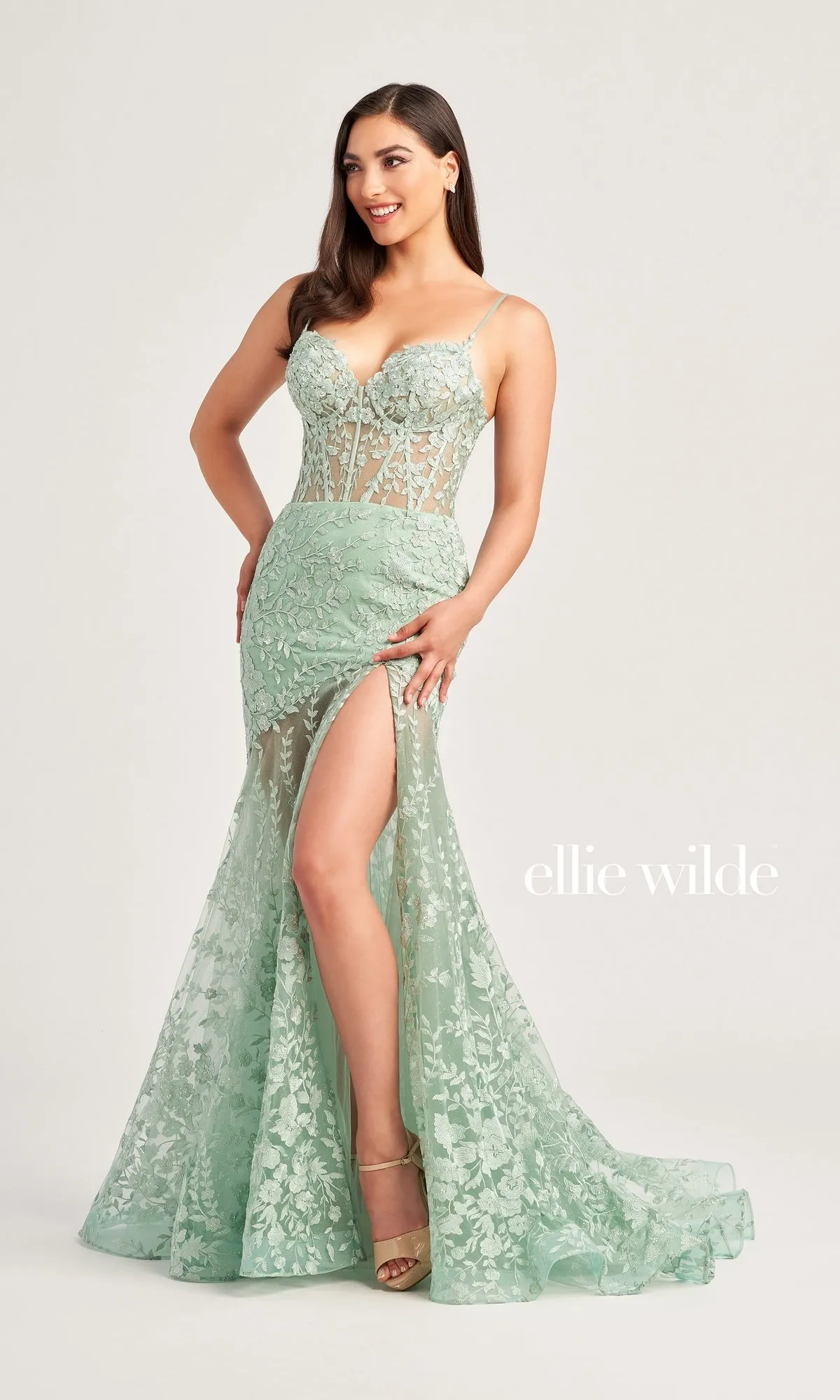 Ellie Wilde Long Lace Mermaid Prom Dress EW35005 sold by PromGirl product image thumbnail 4