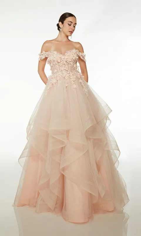 Alyce Long Pink Off-the-Shoulder Prom Dress 61532 sold by PromGirl