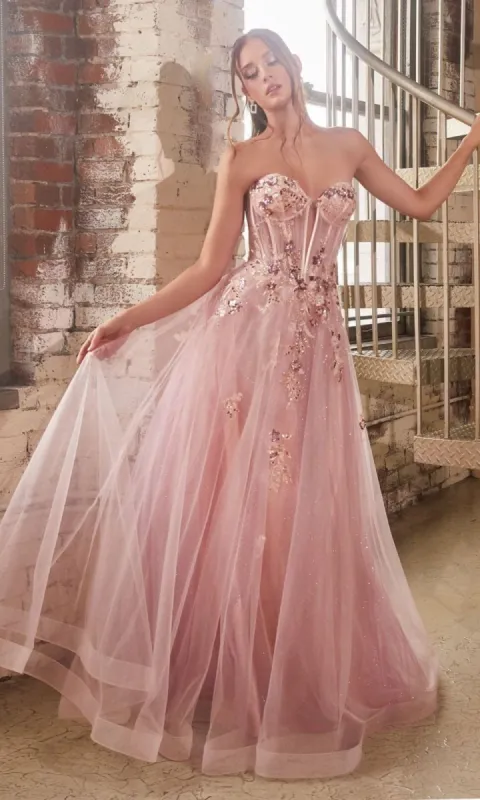Strapless Blush Pink Long Prom Ball Gown CB142 sold by PromGirl