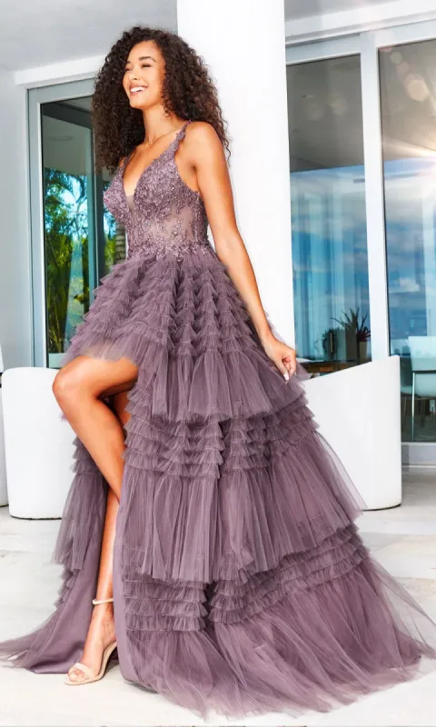High-Low Tiered-Tulle Prom Dress CL12281 sold by PromGirl