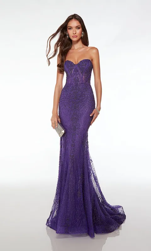 Strapless Long Beaded Prom Dress: Alyce 61579 sold by PromGirl