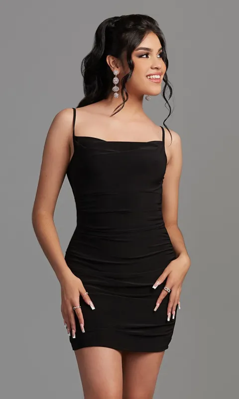 Short Lace-Back Tight Black Homecoming Dress sold by PromGirl