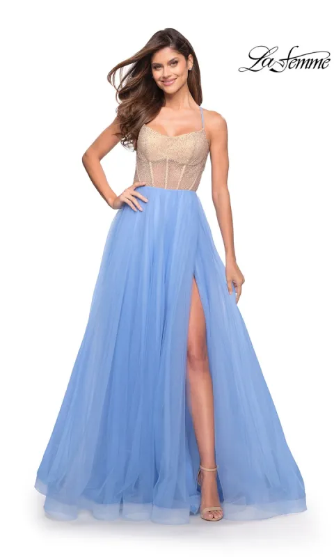Pastel Tulle Fluffy Long Ball Gown by La Femme sold by PromGirl