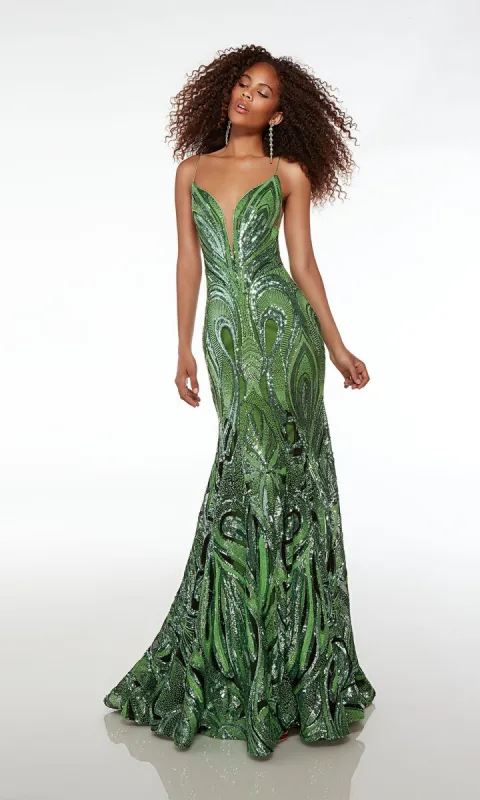 Alyce V-Neck Open-Back Sequin Prom Dress 61564 sold by PromGirl
