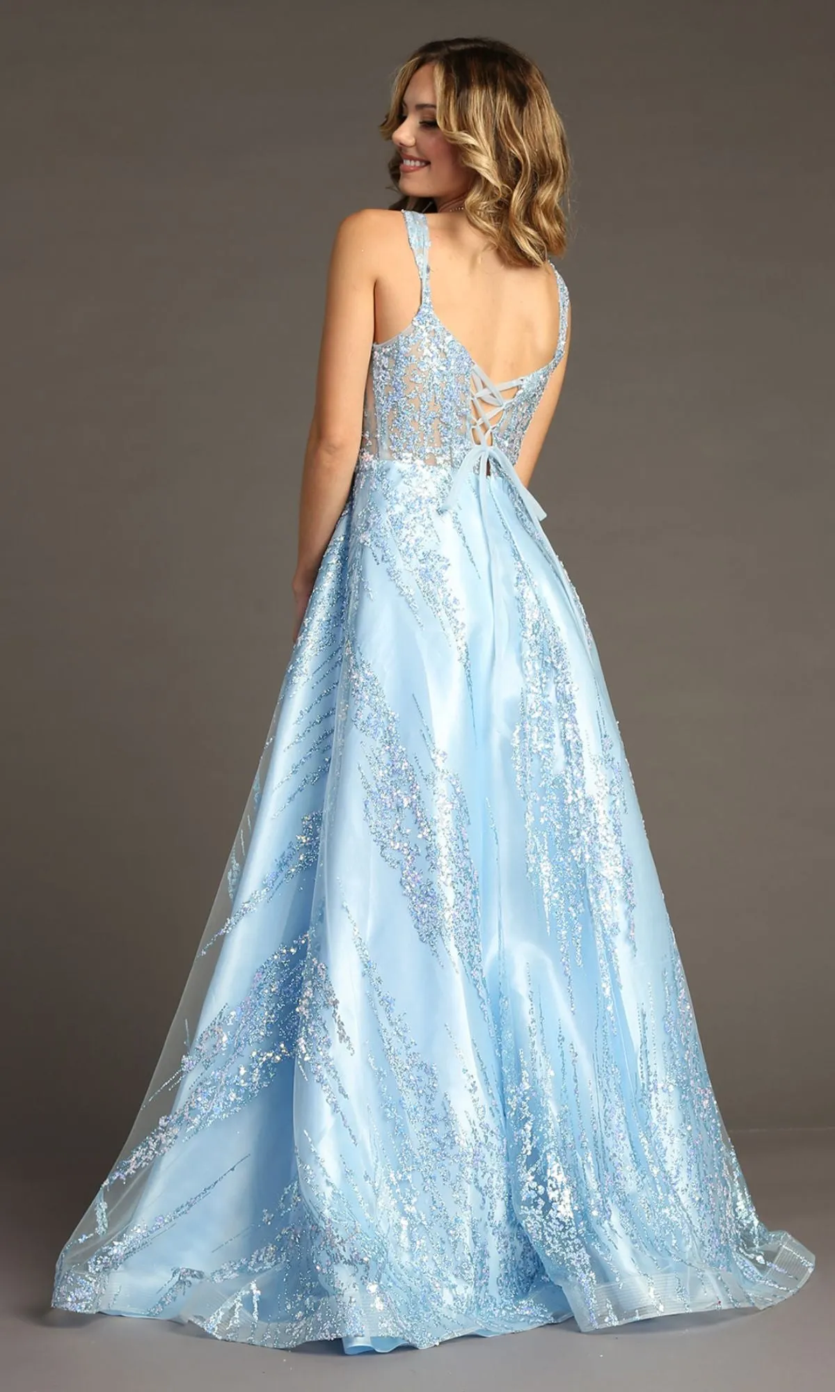 Light Blue Long Glitter Prom Dress: Chicas C821 sold by PromGirl product image thumbnail 2