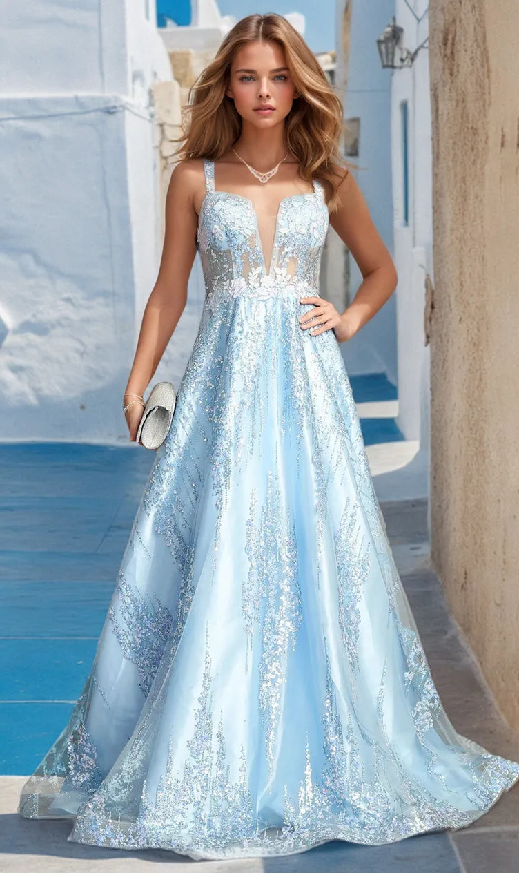 Light Blue Long Glitter Prom Dress: Chicas C821 sold by PromGirl