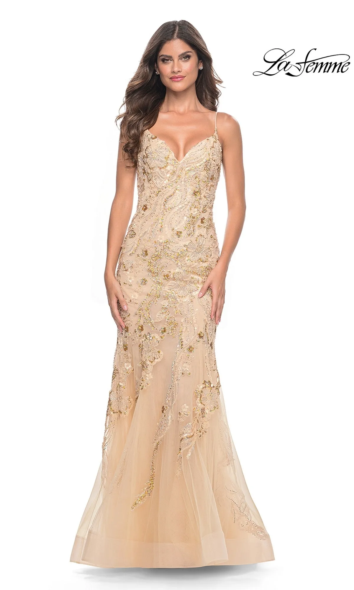 Le Femme Long Sequin-Lace Prom Dress 32333 sold by PromGirl product image thumbnail 5