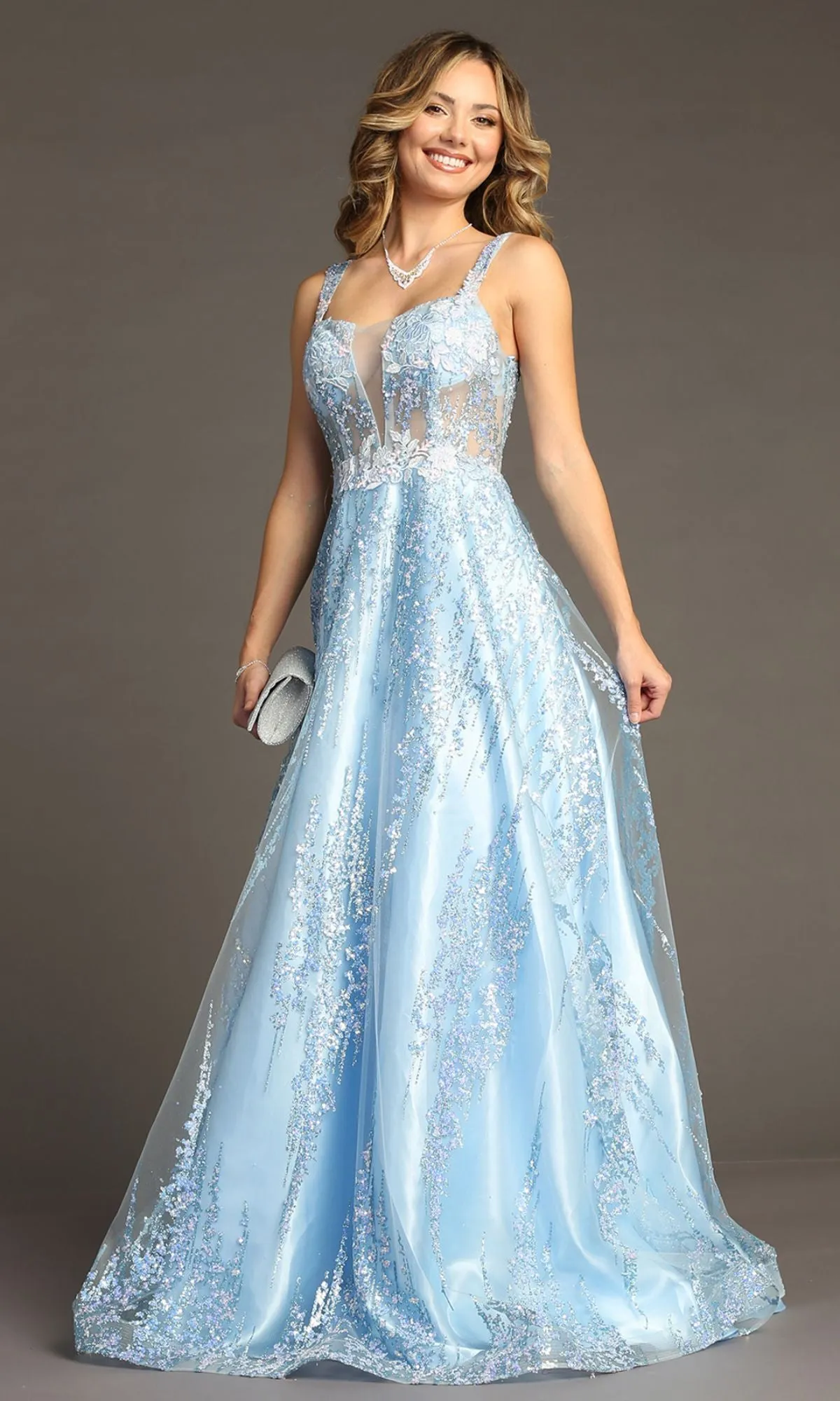 Light Blue Long Glitter Prom Dress: Chicas C821 sold by PromGirl product image thumbnail 3