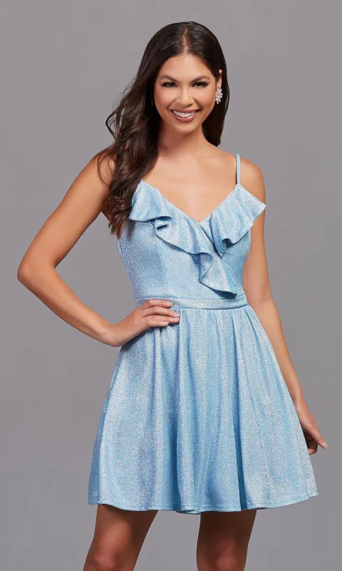Ruffled Short Sky Blue A-Line Homecoming Dress made by Emerald Sundae