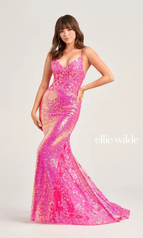 Ellie Wilde Tight Long Sequin Prom Dress EW35202 sold by PromGirl