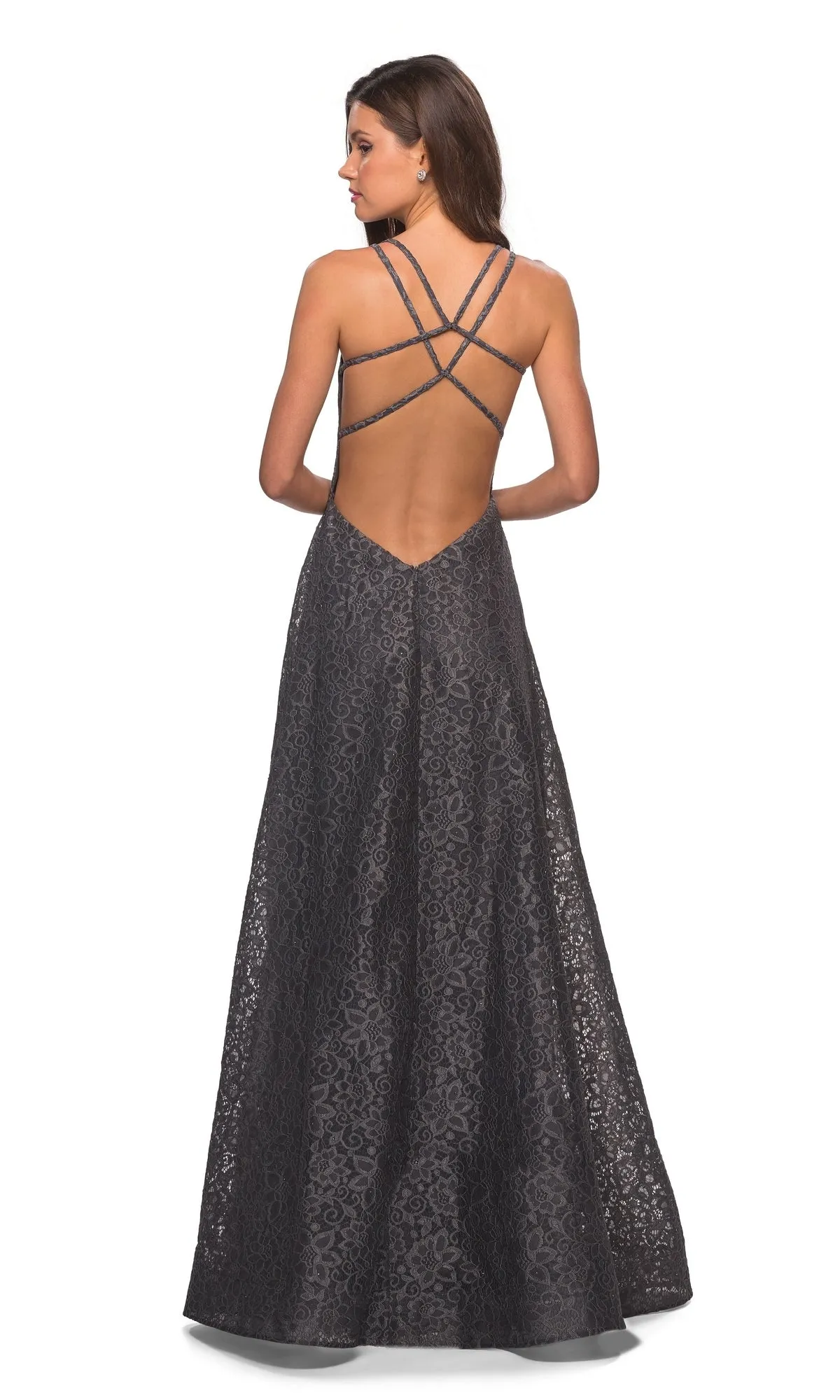 A-Line Strappy-Back Lace Prom Dress: La Femme 27612 sold by PromGirl product image thumbnail 2