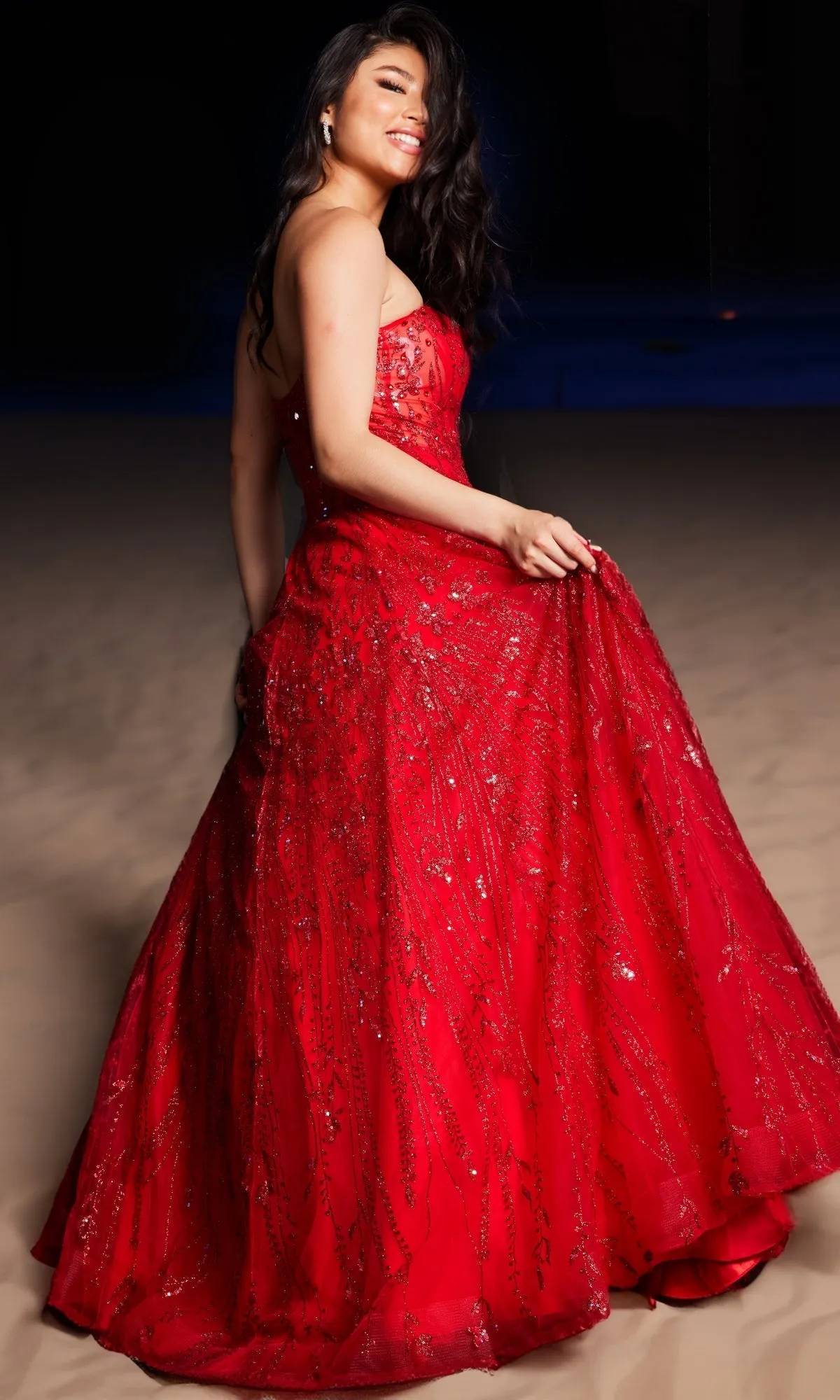 Strapless Long Glitter Corset Prom Gown JVN26109 sold by PromGirl product image thumbnail 2