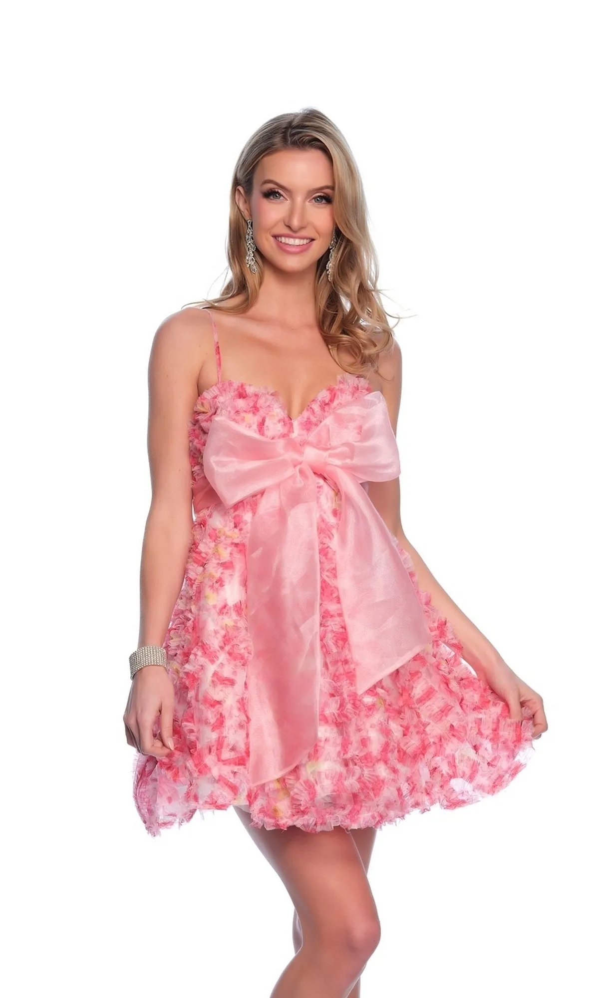 Dave and Johnny Short Pink Ruffle Hoco Dress 11769 sold by PromGirl