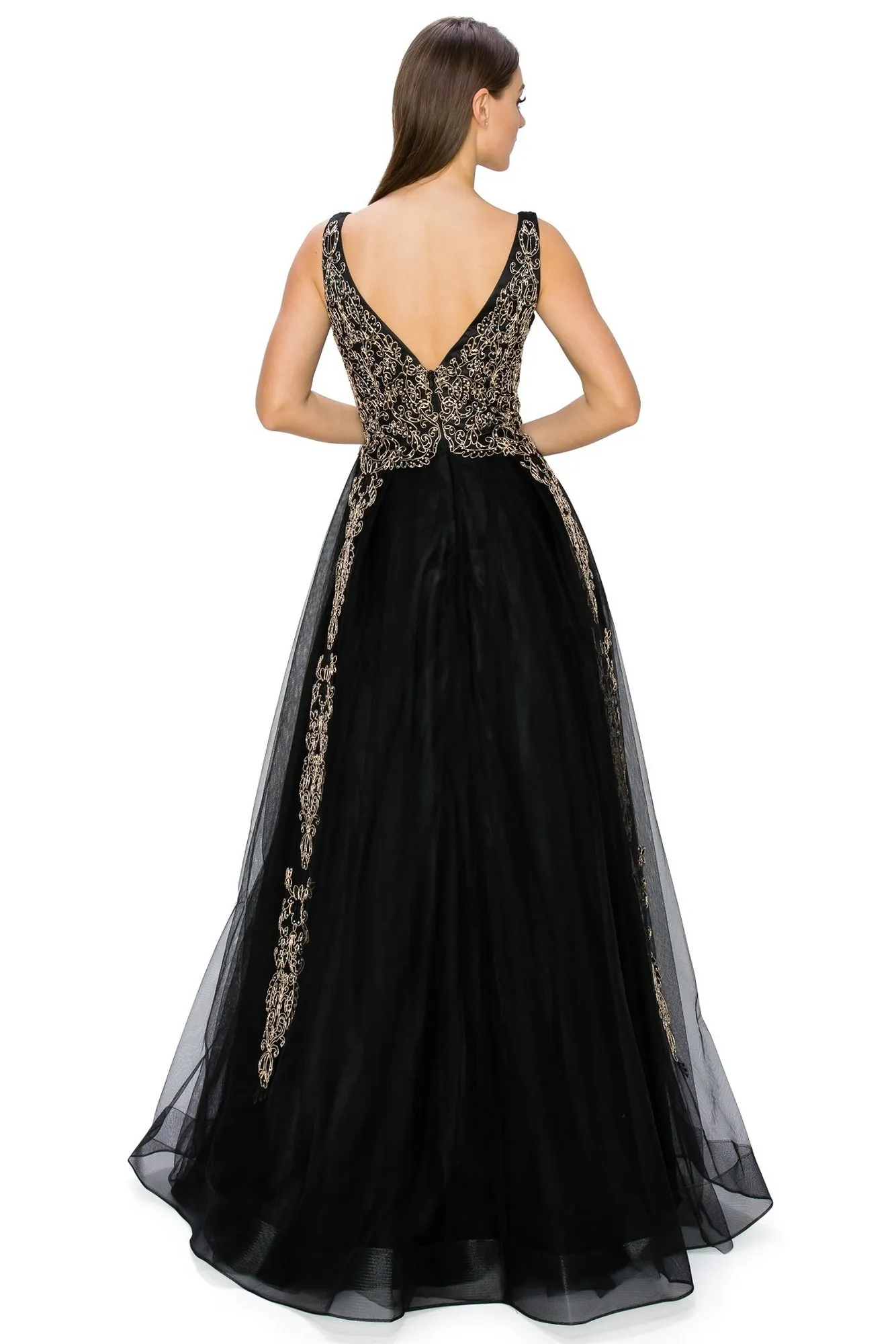 A-Line Gold-Embroidered Long Prom Ball Gown 8029J sold by PromGirl product image thumbnail 2