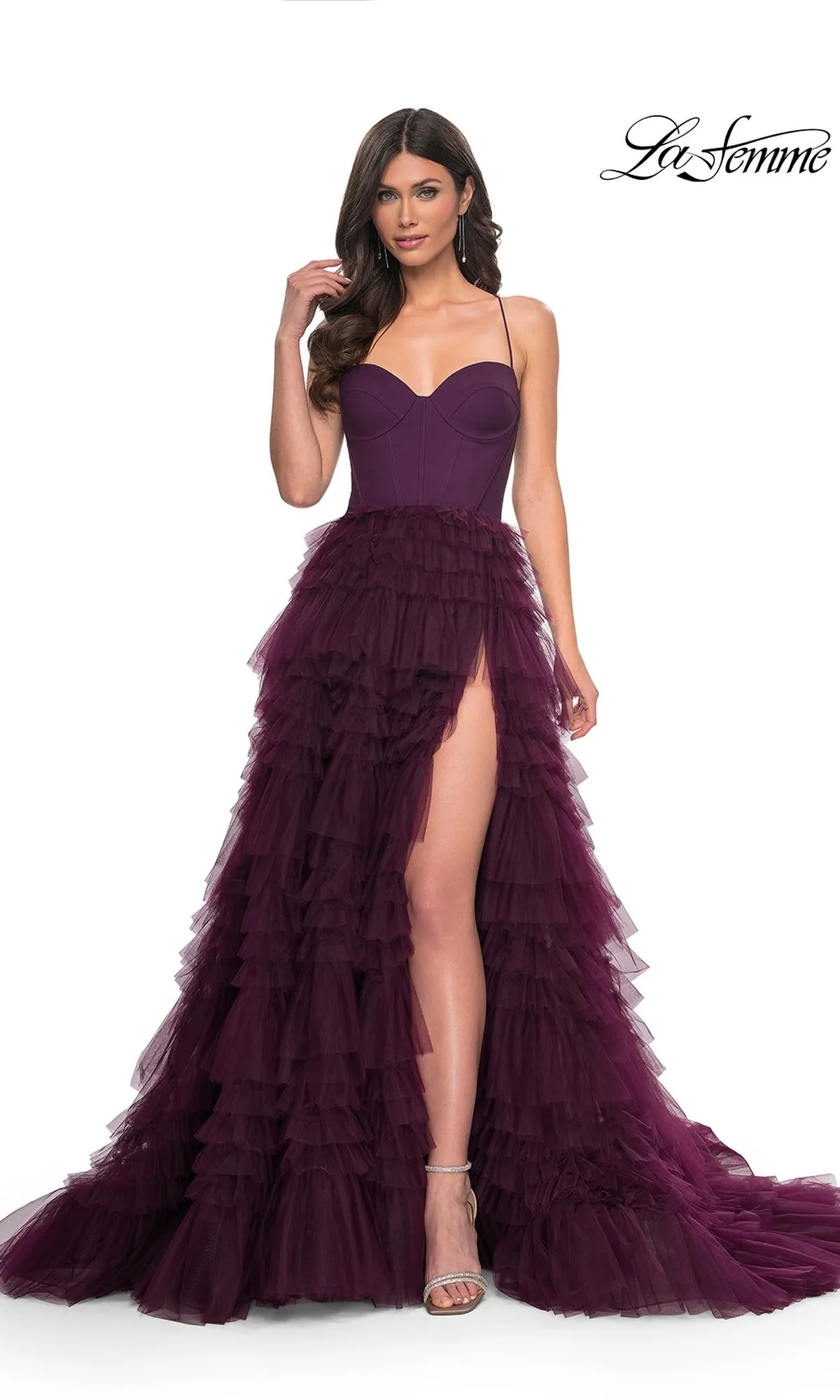 Lace-Up Ruffle Long Prom Ball Gown: La Femme 32071 sold by PromGirl product image thumbnail 4