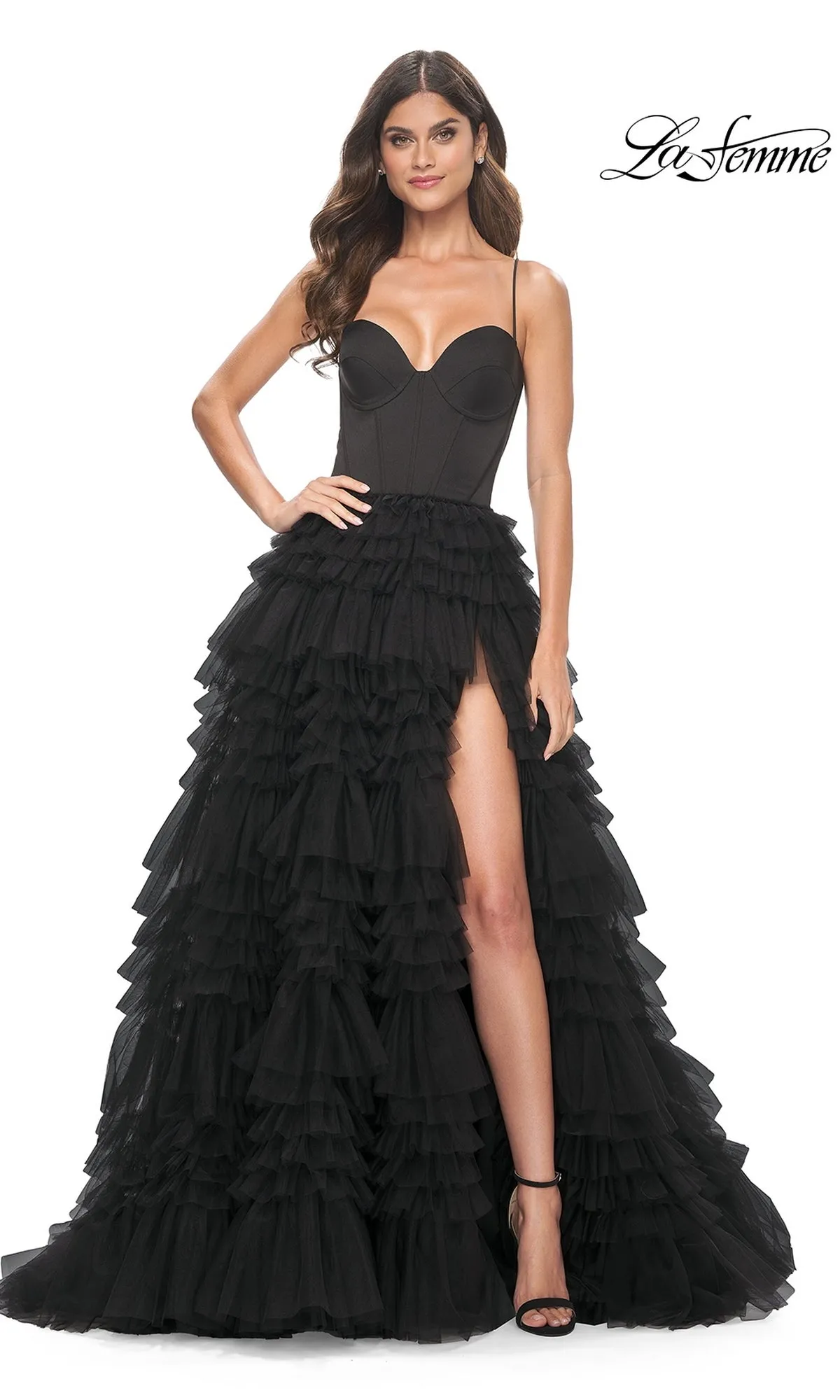 Lace-Up Ruffle Long Prom Ball Gown: La Femme 32071 sold by PromGirl product image thumbnail 3