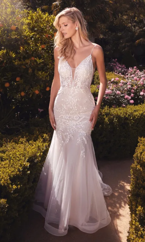 Low V-Neck White Wedding Dress A1039W sold by PromGirl