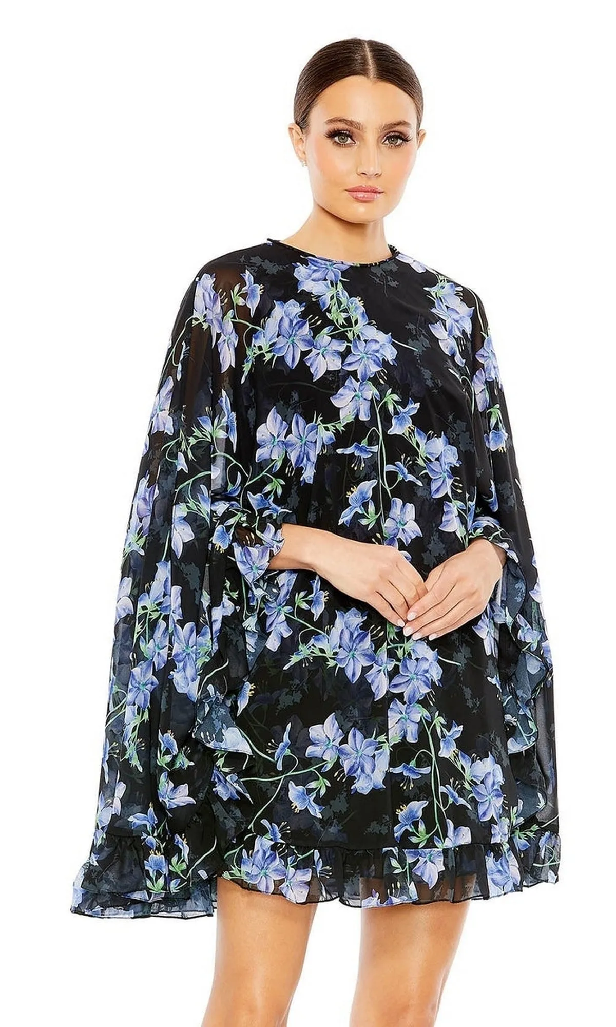 Black Floral Print Party Dress 56028 by Mac Duggal sold by PromGirl