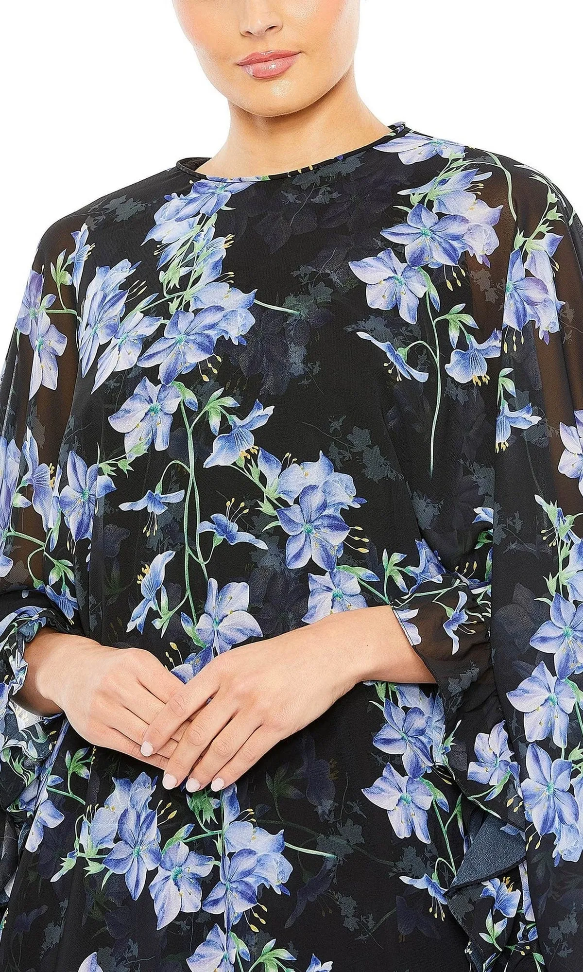 Black Floral Print Party Dress 56028 by Mac Duggal sold by PromGirl product image thumbnail 4