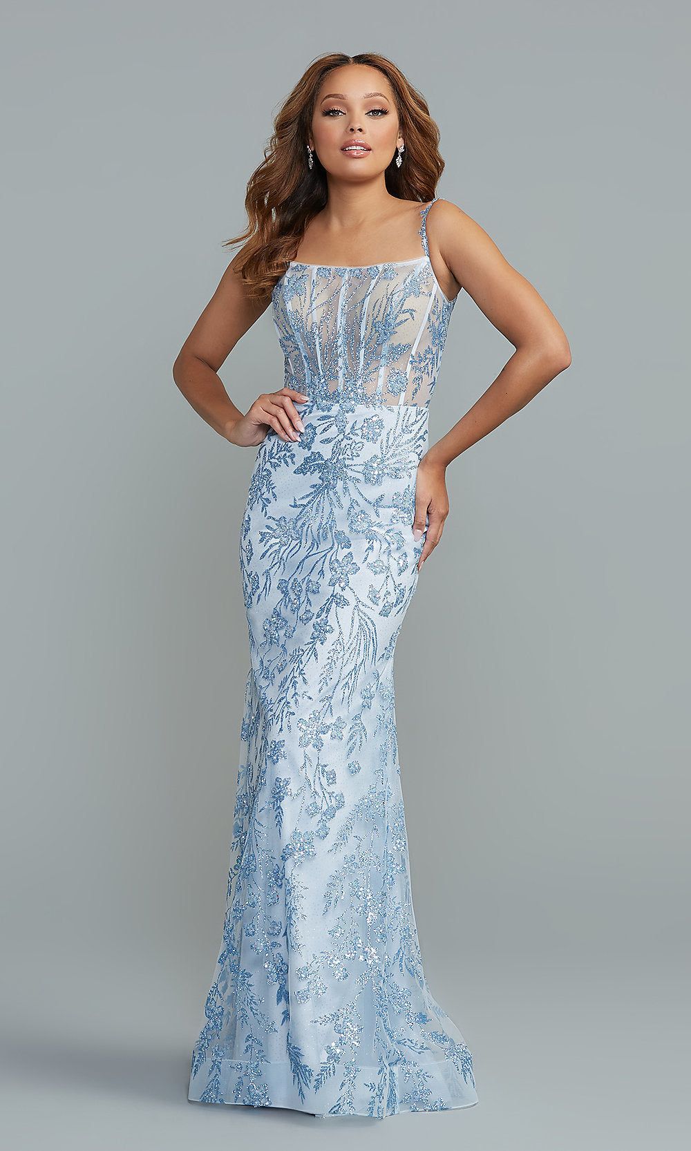 PromGirl Long Blue Glitter-Sequin Prom Dress sold by PromGirl
