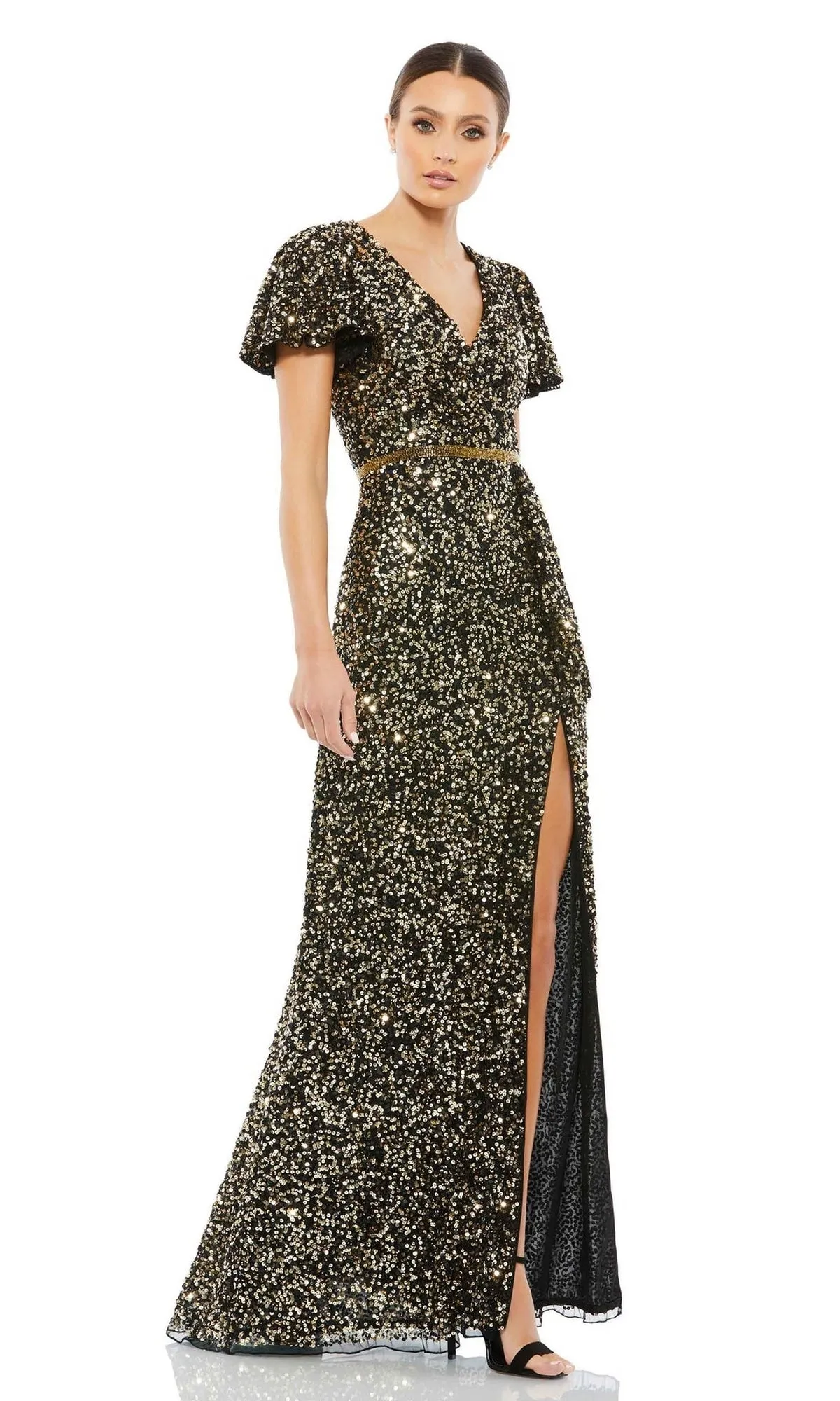 Short-Sleeve Sequin Formal Dress: Mac Duggal 5540 sold by PromGirl