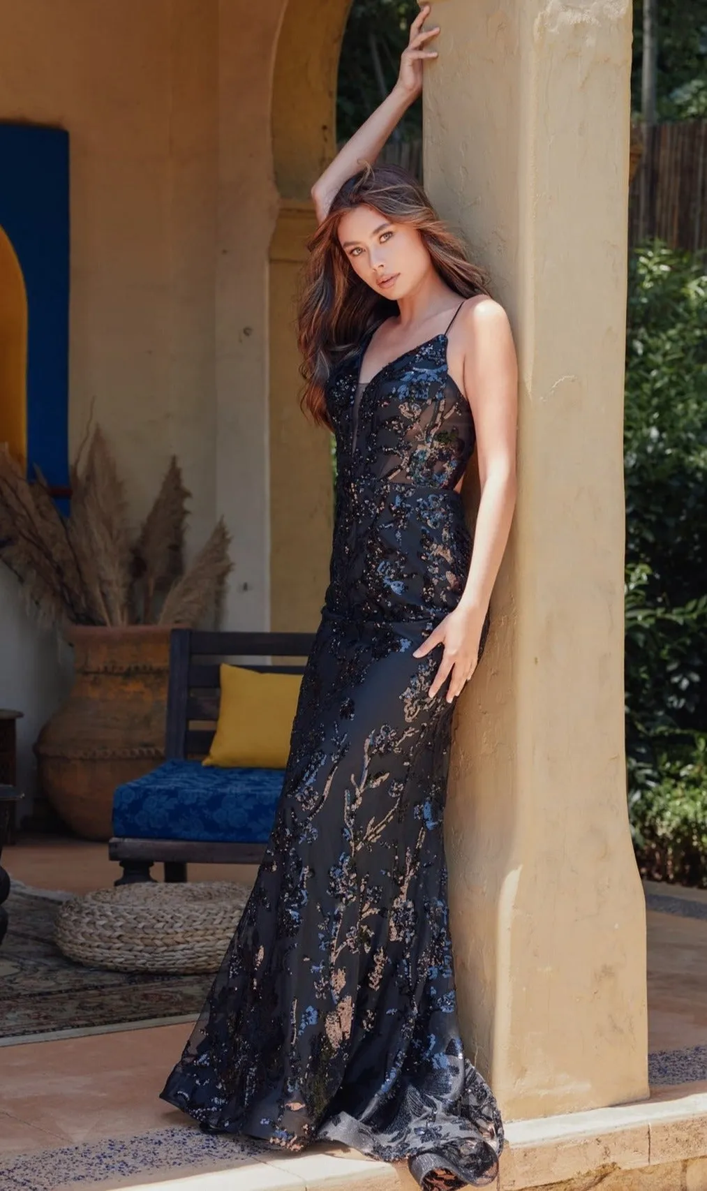 Strappy-Back Long Sequin-Print Prom Dress 2411 sold by PromGirl product image thumbnail 3
