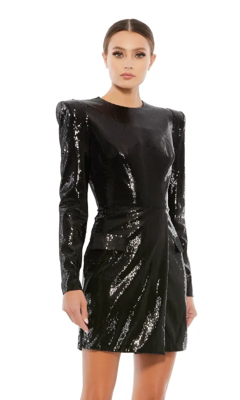 Long Sleeve Short Black Sequin Party Dress 26724 sold by PromGirl