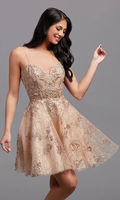 PromGirl Short Gold Glitter Homecoming Dress sold by PromGirl