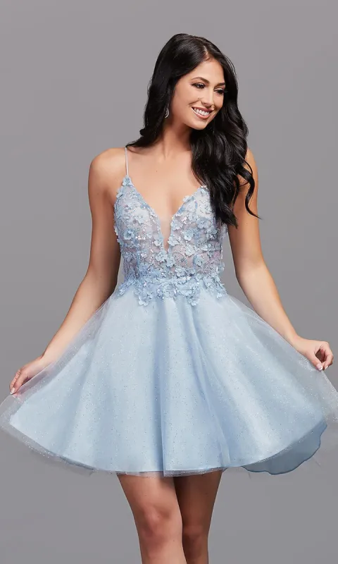 PromGirl Sheer-Bodice Short Homecoming Dress sold by PromGirl