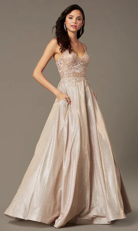 Long A-Line Embroidered-Bodice Prom Dress by PromGirl sold by PromGirl
